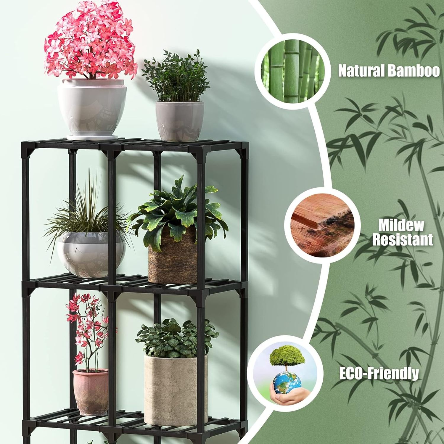 DIY Plant Stand Indoor, Bamboo Plant Shelf, Corner Plant Holder, Tiered Ladder Flower Stand, Window Plant Rack ,  Black