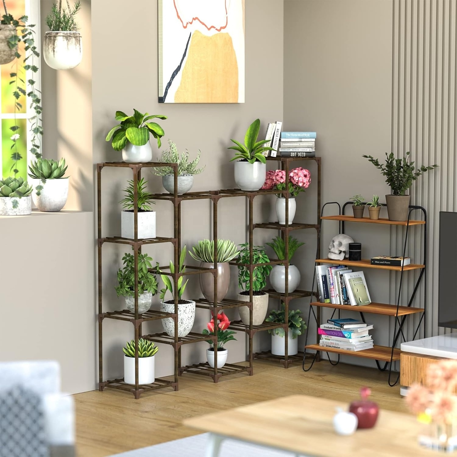 Plant Stand , Indoor Outdoor Tiered Plant Shelf, Multi-Functional Ladder Plant Holder for Living Room Patio Garden Balcony