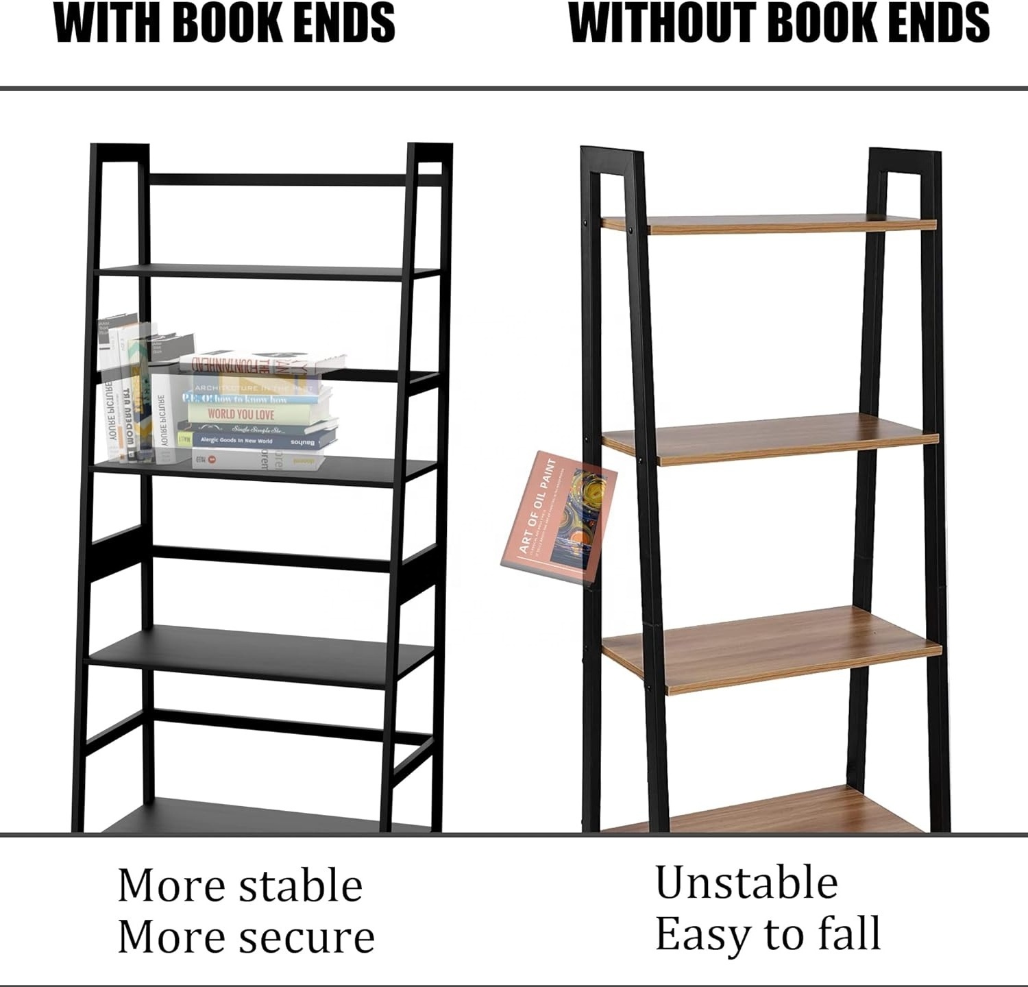 Bookshelf, Ladder Bookcase, 5 Tier Tall Book case for Bedroom, Living Room, Office