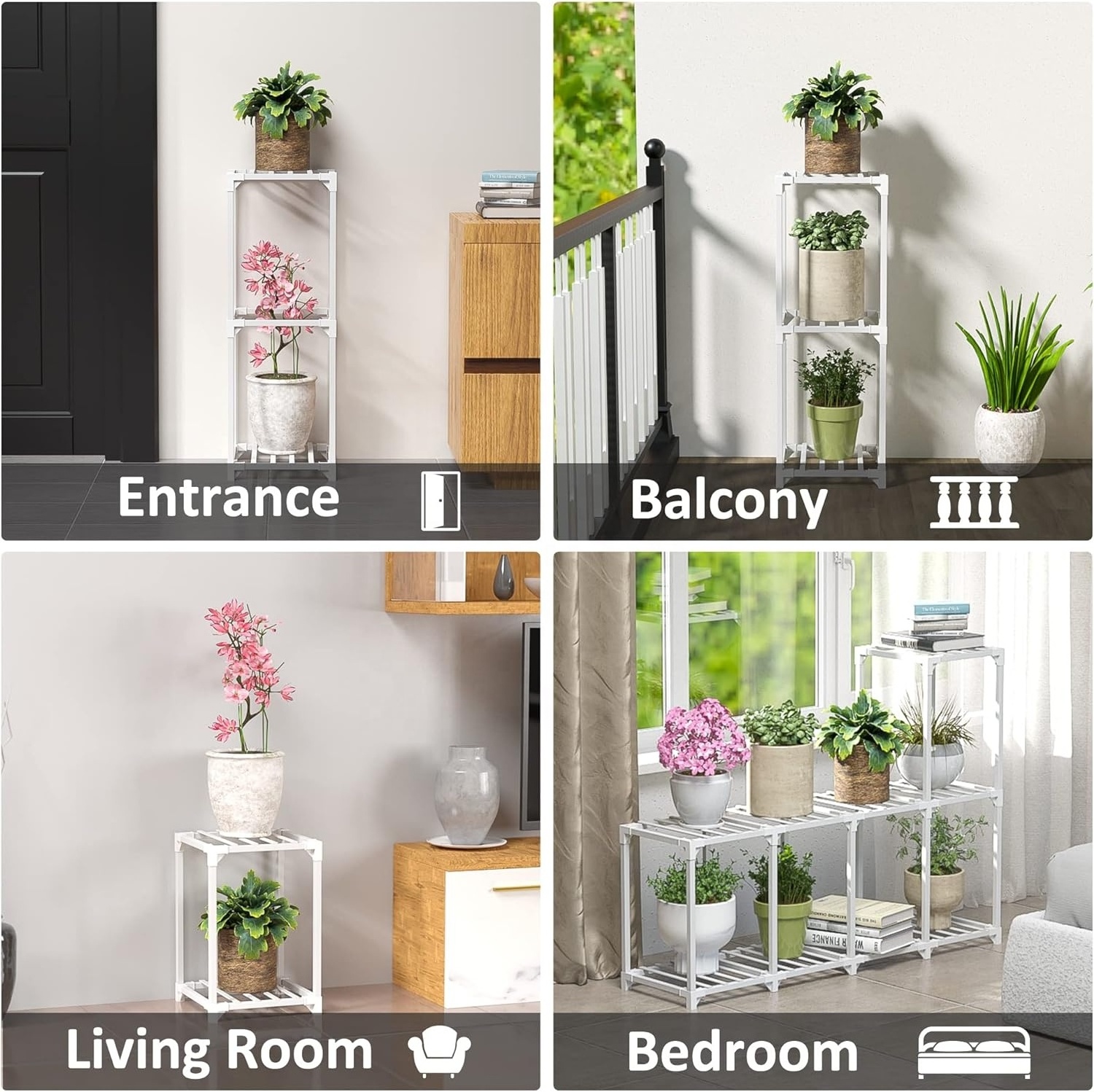 DIY Plant Stand Indoor, Bamboo Plant Shelf, Corner Plant Holder, Tiered Ladder Flower Stand, Window Plant Rack ,  white