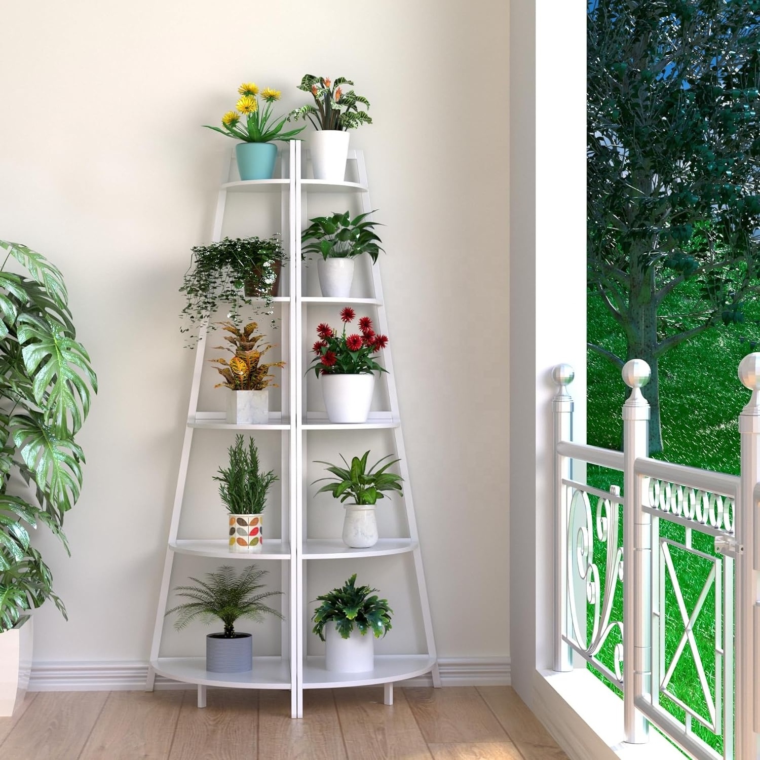 5-tier Corner Shelf , Bookcase, Standing Shelf, Corner Bookcase for Displaying Plant Flowers, Storage Shelf