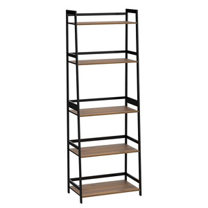 Bookshelf, Black Book Shelf, Ladder Bookcase, 5 Tier Tall Book case for Bedroom, Living Room, Office(Brown)