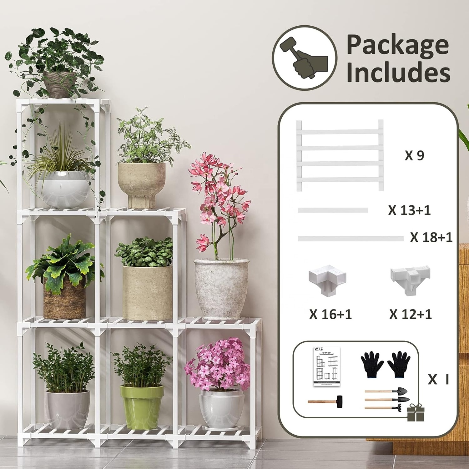 DIY Plant Stand Indoor, Bamboo Plant Shelf, Corner Plant Holder, Tiered Ladder Flower Stand, Window Plant Rack ,  white