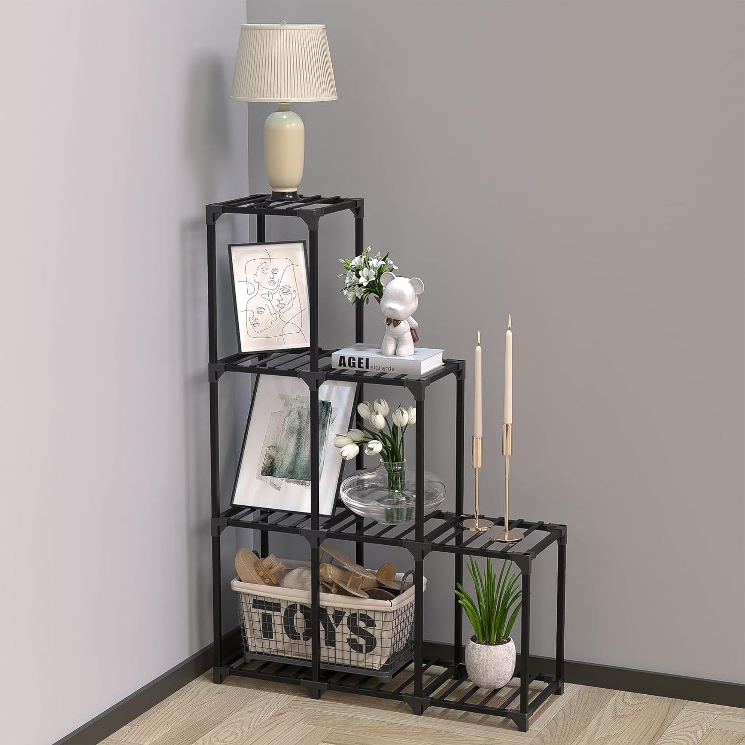 DIY Plant Stand Indoor, Bamboo Plant Shelf, Corner Plant Holder, Tiered Ladder Flower Stand, Window Plant Rack ,  Black