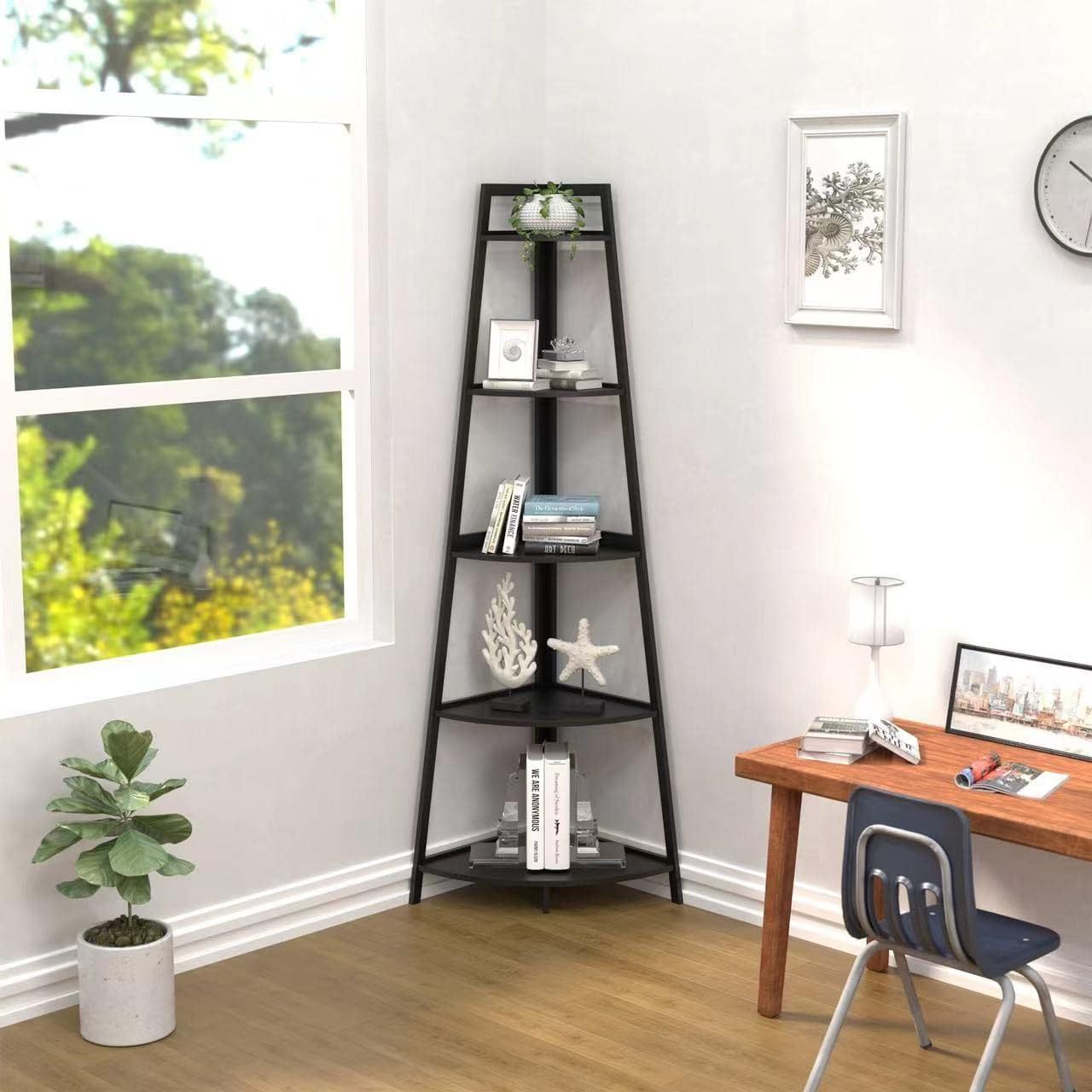 5-tier Corner Shelf , Bookcase, Standing Shelf, Corner Bookcase for Displaying Plant Flowers, Storage Shelf, Black