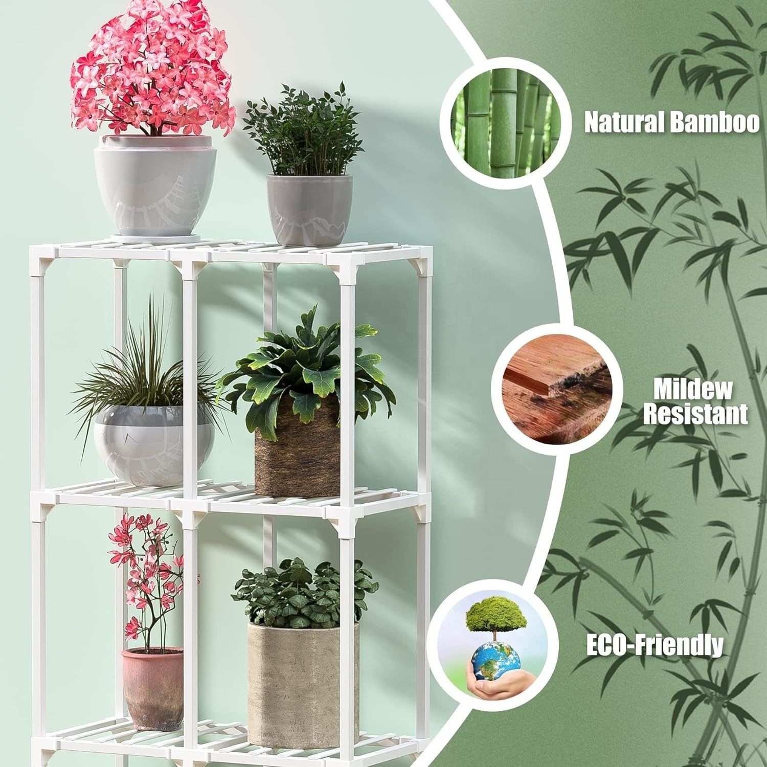 DIY Plant Stand Indoor, Bamboo Plant Shelf, Corner Plant Holder, Tiered Ladder Flower Stand, Window Plant Rack ,  white