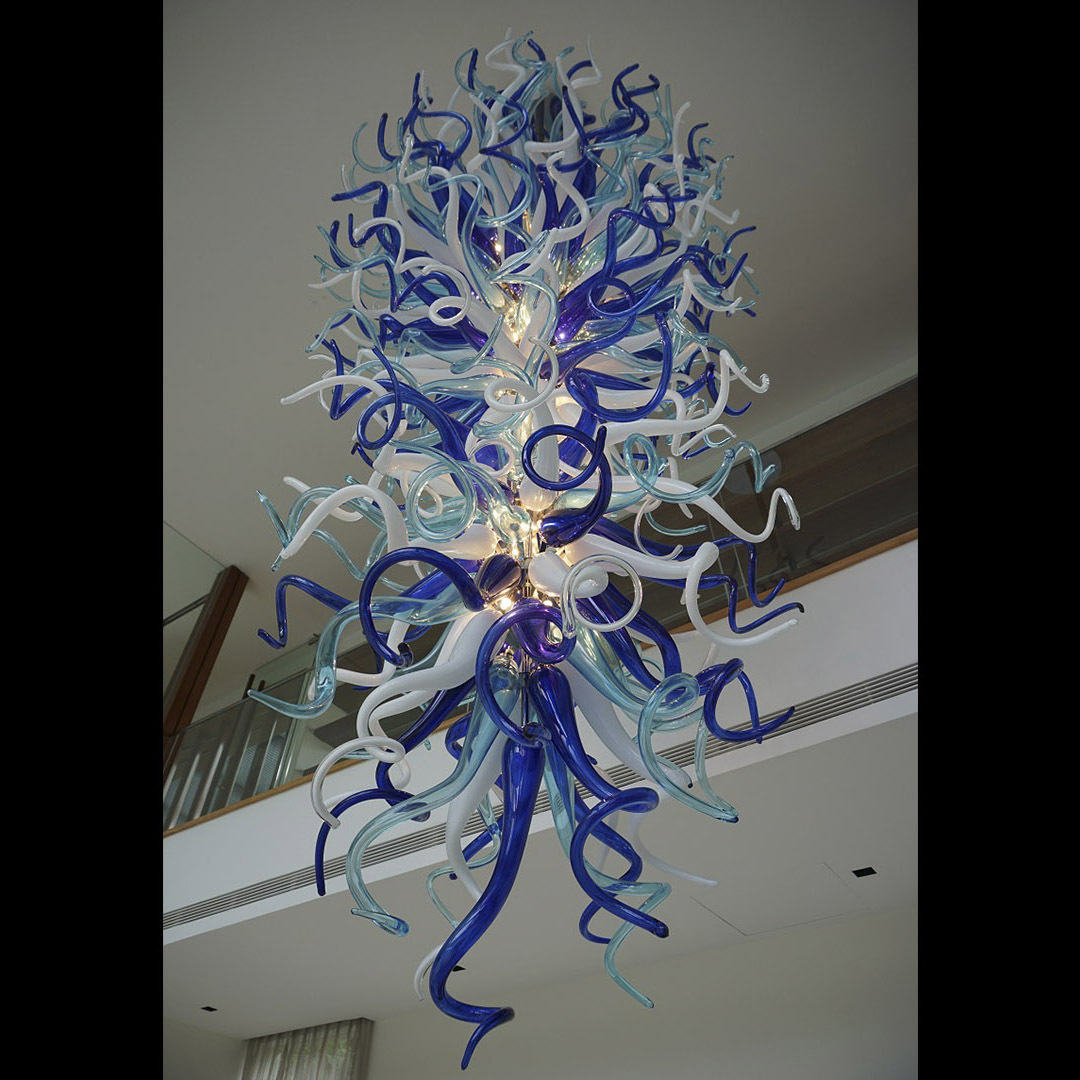 Luxury hotel large dale chihuly style art deco glass chandelier lighting blue hand blown murano glass chandelier