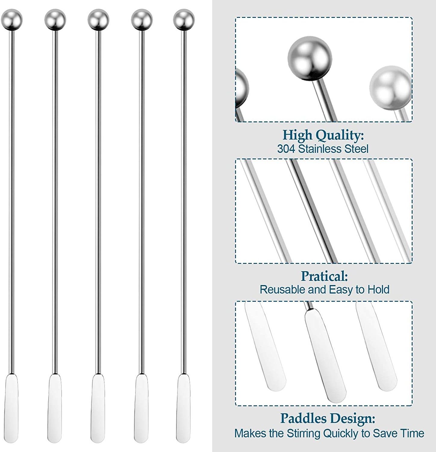 Reusable Small stainless steel paddles coffee beverage stirrers stir mixing metal swizzle stick cocktail pick pin