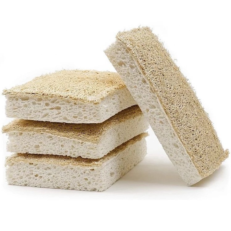 Two Sided Soft & Hard Sponge Double Sided Dish Pads Dual Function Dishwashing Sponge Kitchen Cleaning Loofah Cellulose Pads