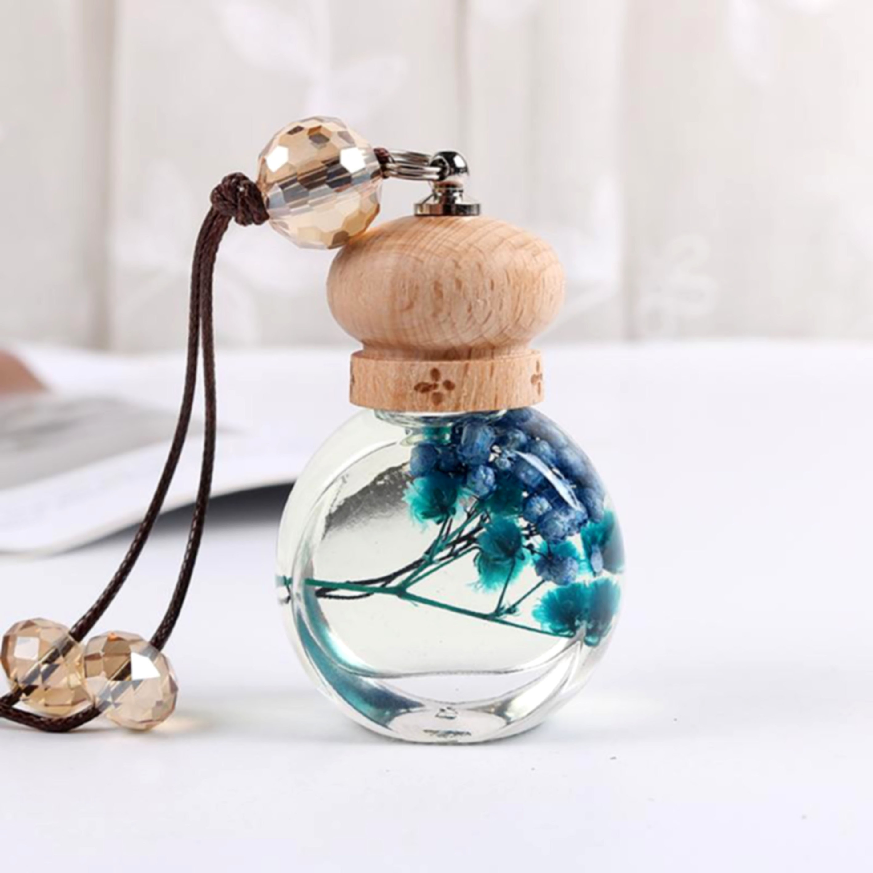 Hot sell empty car fragrance bottle clear ball shape glass perfume diffuser bottle with dry flower