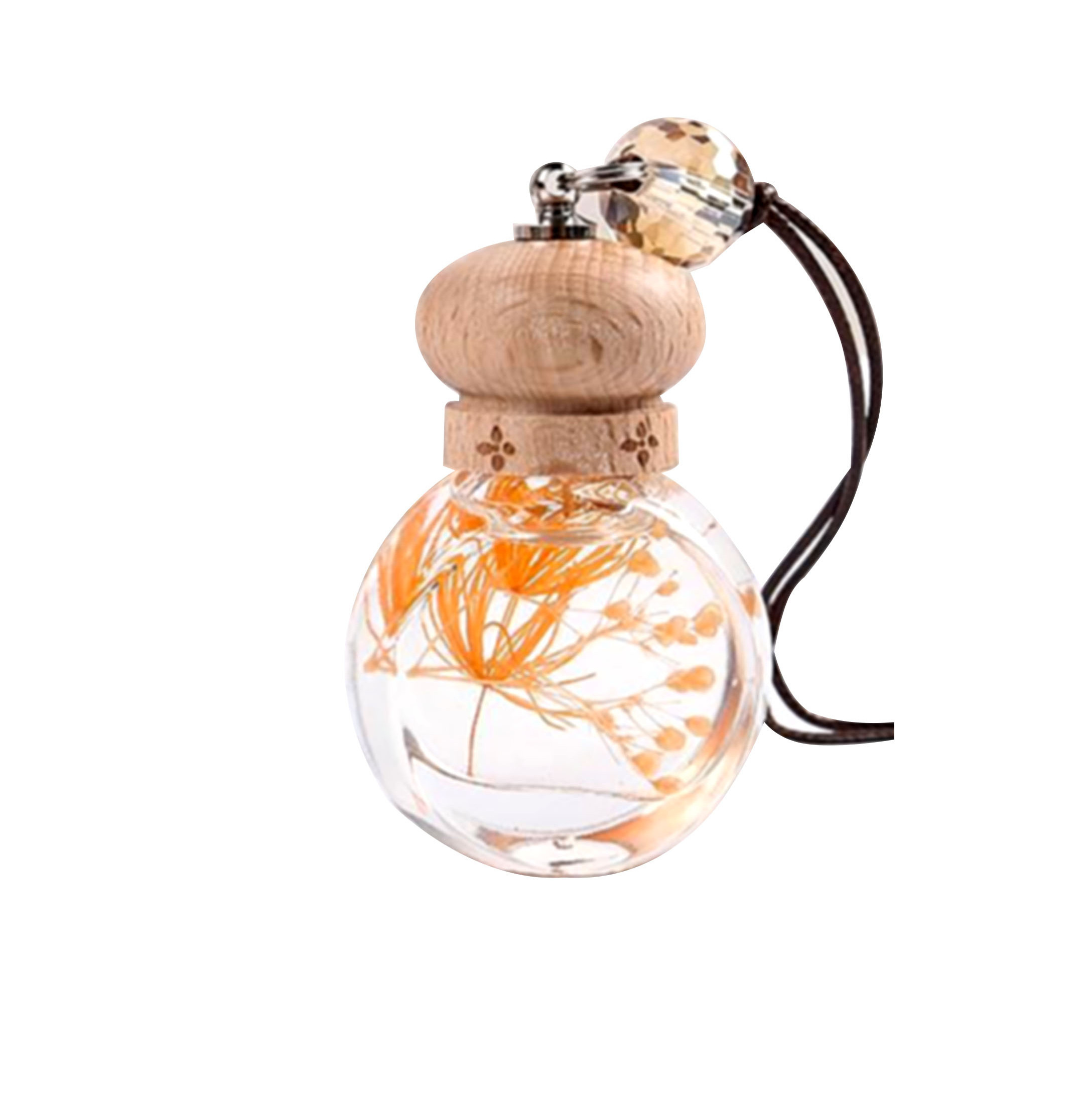 Hot sell empty car fragrance bottle clear ball shape glass perfume diffuser bottle with dry flower