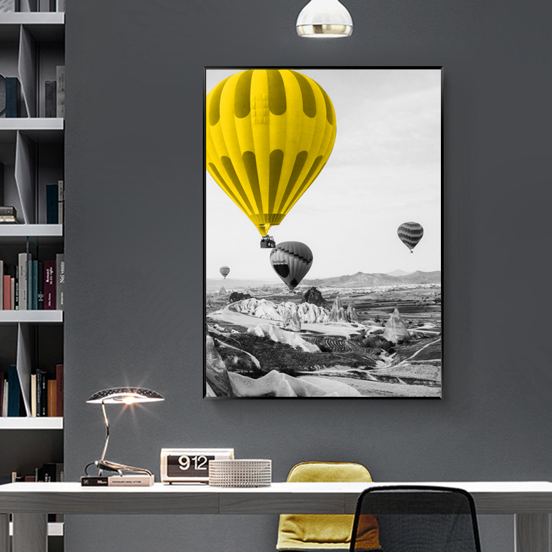 modern canvas print poster landscape travel scenery gray hot-air balloons car picture wall art home decor