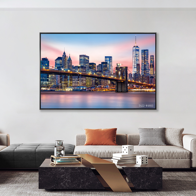 Morden city night skyline cityscape canvas led painting wall art light up for home decorative