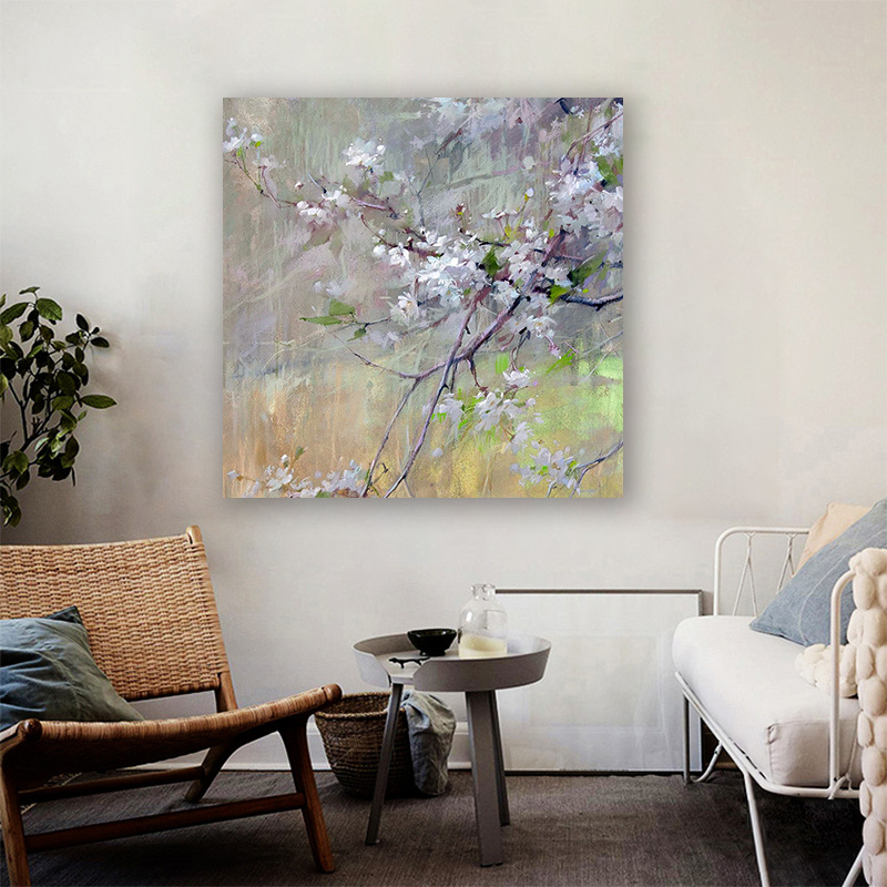 Hand Painted Canvas Pictures Art Wall Cherry Blossom Nordic Artwork Textured Painting Home Decor for Bedroom Living Room