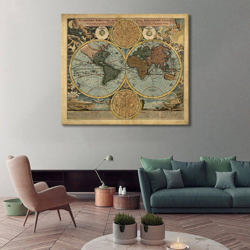 RELIABLI ART A Map Of The World Retro Old Pictures Canvas Paintings For Living Room Prints Home Wall Decoration Posters No Frame