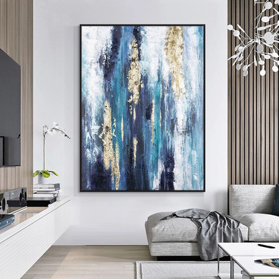 Home Decor Abstract Blue Painting Wth Gold Foil Hand Painted Handmade Wall Art Oil Painting On Canvas custom oil painting