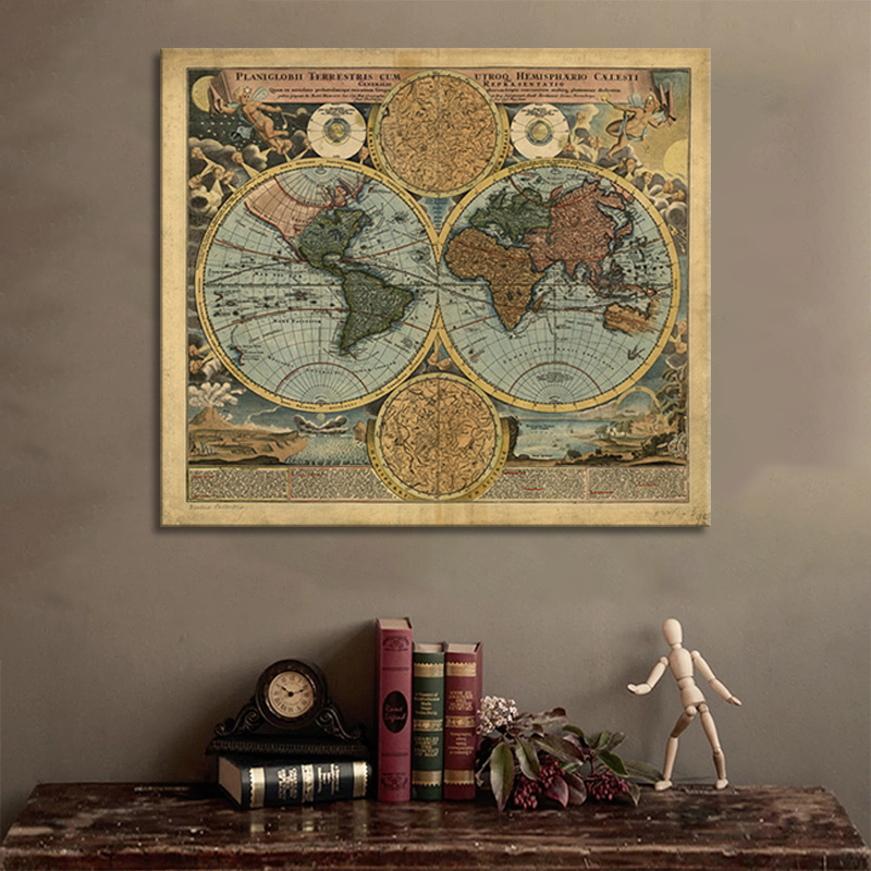 RELIABLI ART A Map Of The World Retro Old Pictures Canvas Paintings For Living Room Prints Home Wall Decoration Posters No Frame