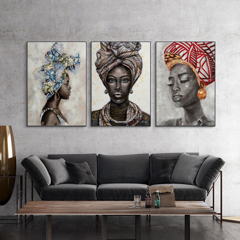 African women girl wearing flowers portrait picture print on canvas wall art painting modern home decor