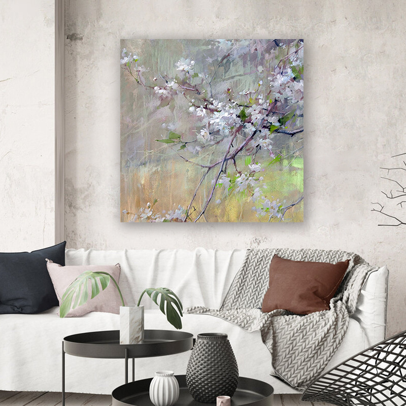 Hand Painted Canvas Pictures Art Wall Cherry Blossom Nordic Artwork Textured Painting Home Decor for Bedroom Living Room