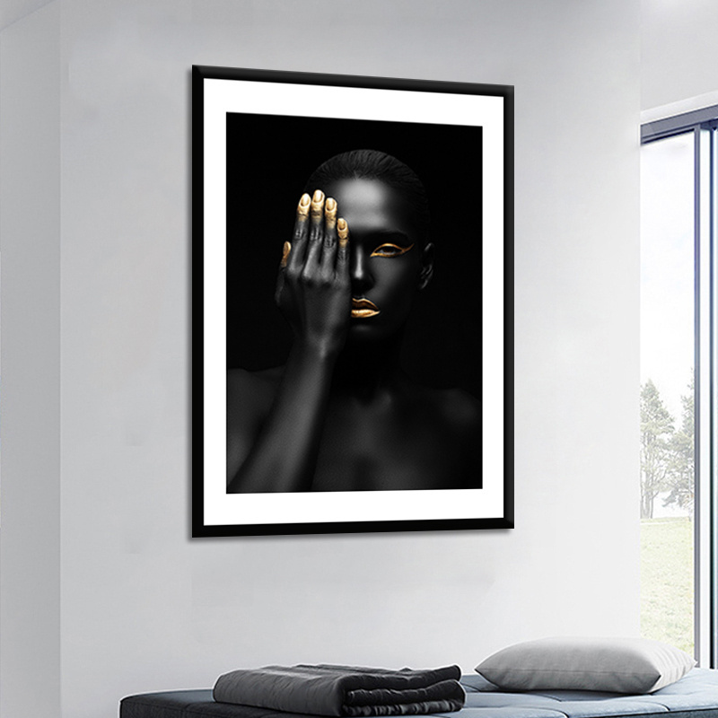 African Woman Wall Art Canvas Girl Art Posters Golden Print Wholesale Prints Modern PORTRAIT Watercolor