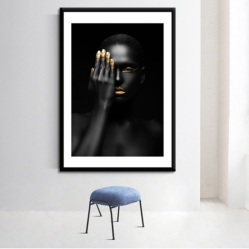 African Woman Wall Art Canvas Girl Art Posters Golden Print Wholesale Prints Modern PORTRAIT Watercolor