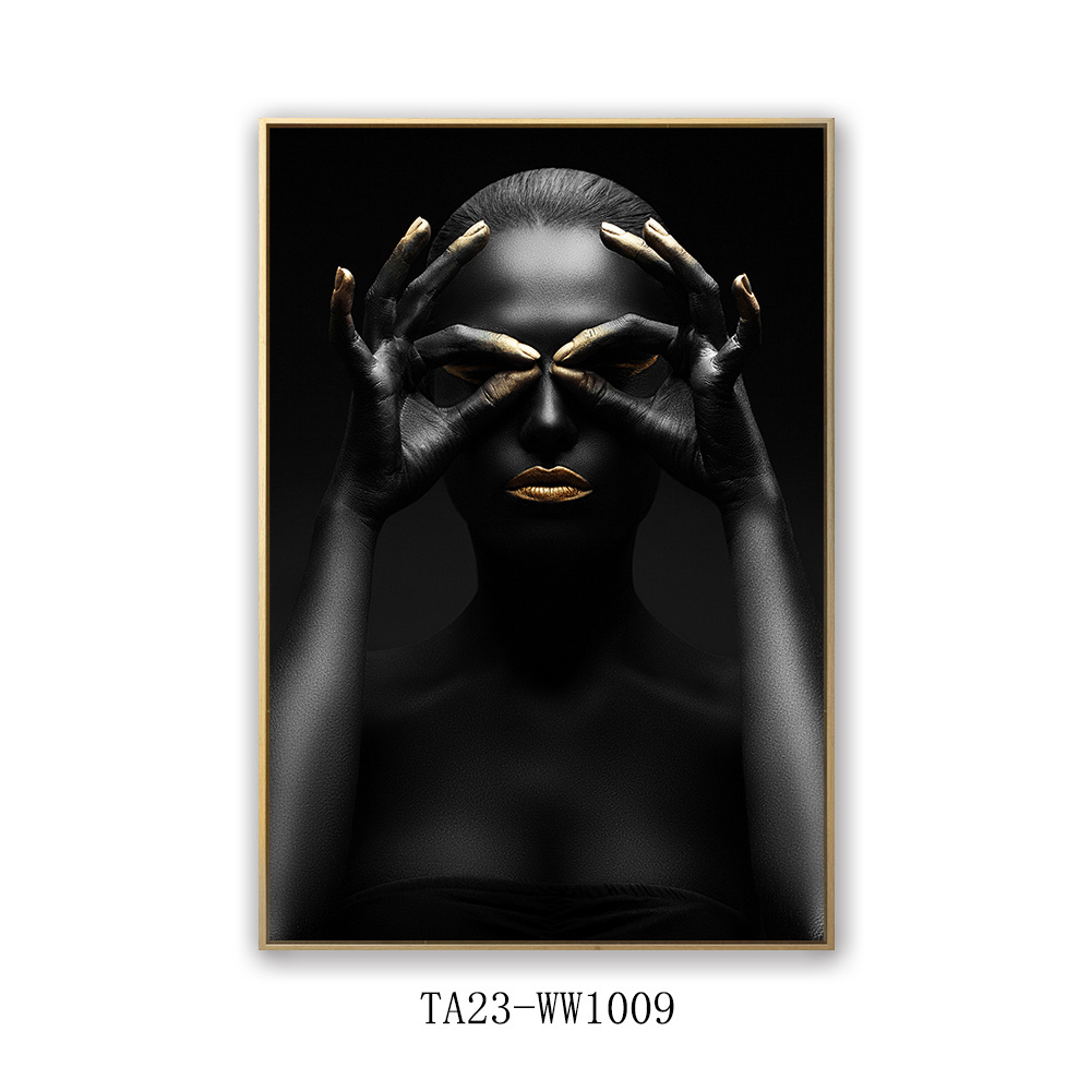 Beauty Wall Art - Golden Black Woman Poster Canvas Painting for Living Room Wall Decor Unframed