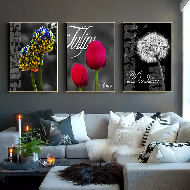 rose flower dandelions botanical canvas print still life painting wall decor picture for living room