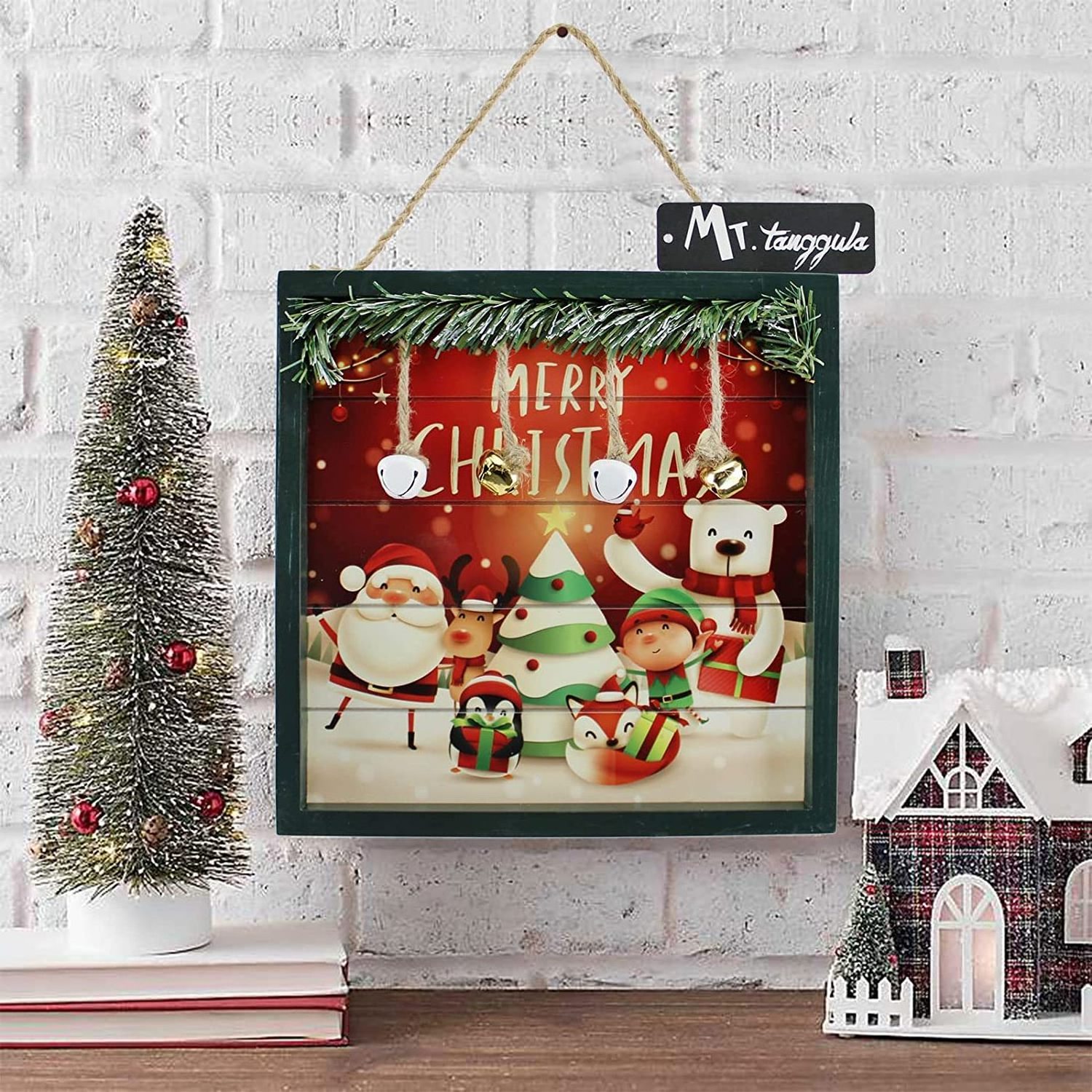 Custom Christmas Decorations Hanging Wooden Sign Wall Art Sign Plaque Santa Claus Christmas tree painting