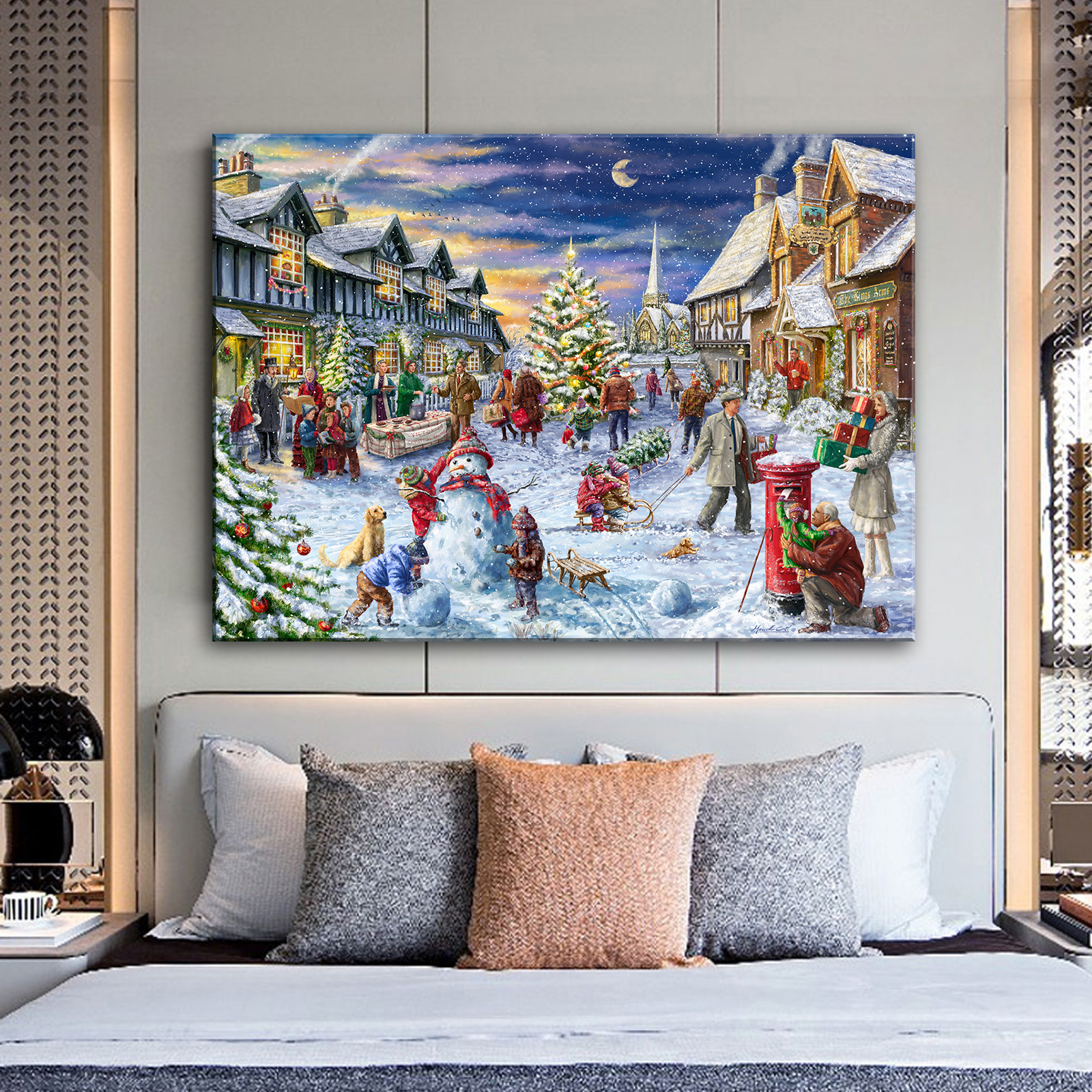 Christmas Snowman Joy Scene Printed Christmas Decorations Winter Christmas Gift Printed Modern Wall Artist Home Decor Picture