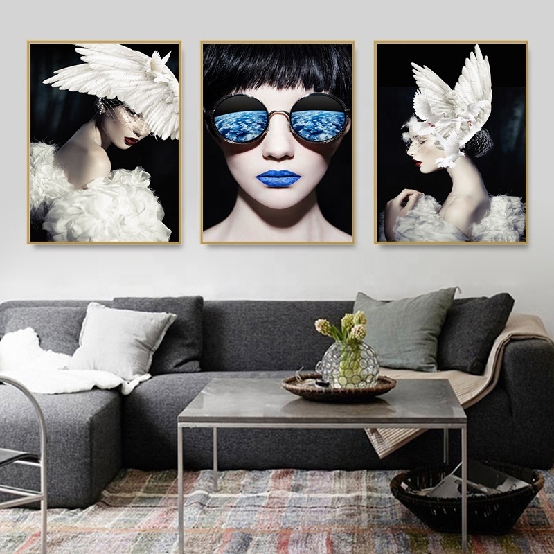 Commercial Printed Portrait No Frame Oil Painting Prints Decor of Beautiful Wing for Home Decor Wall Canvas Girl Picture Modern