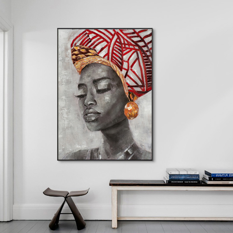 African women girl wearing flowers portrait picture print on canvas wall art painting modern home decor