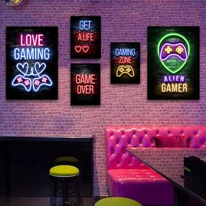 Modern Industrial Gaming Zone Neon Lights Wall Art Canvas Painting LED Wall Art  poster display Cafe Bar Room Home Decor