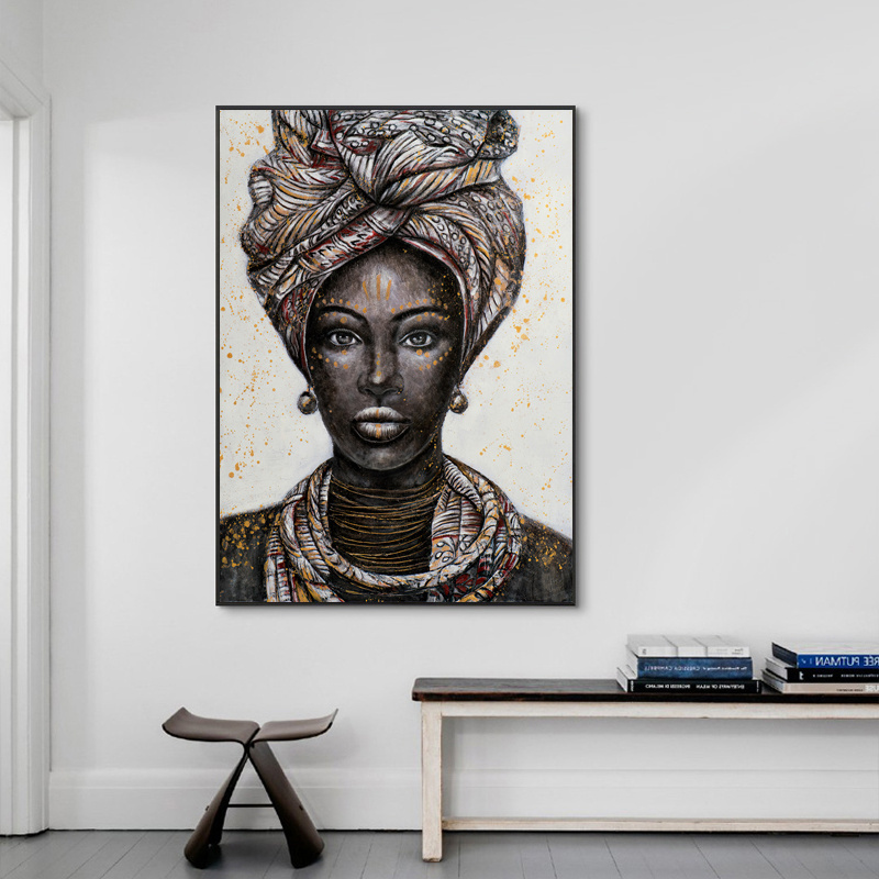 African women girl wearing flowers portrait picture print on canvas wall art painting modern home decor