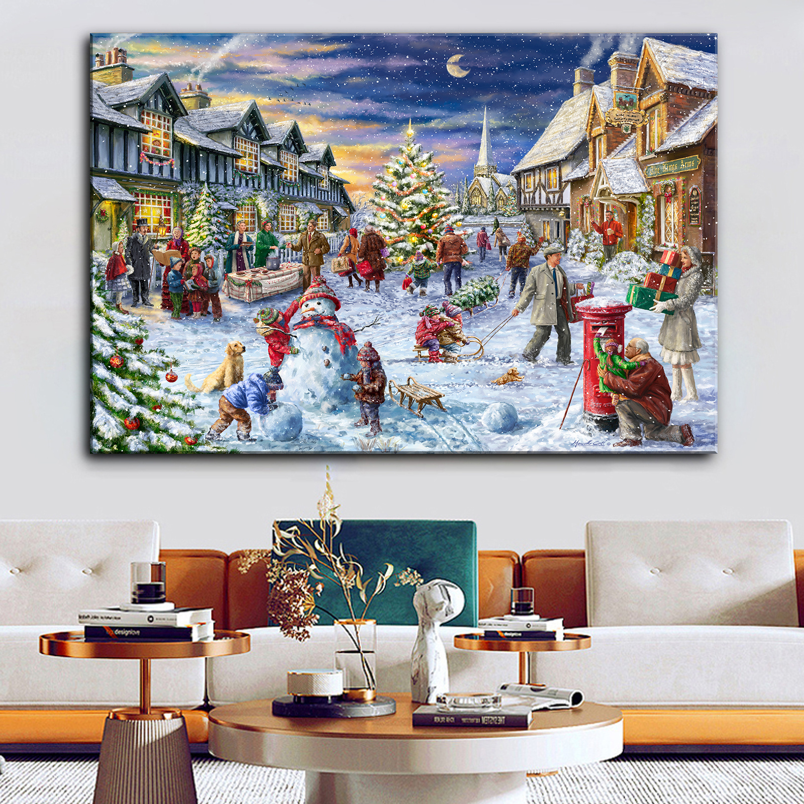 Christmas Snowman Joy Scene Printed Christmas Decorations Winter Christmas Gift Printed Modern Wall Artist Home Decor Picture