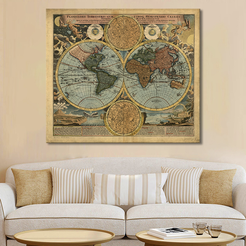 RELIABLI ART A Map Of The World Retro Old Pictures Canvas Paintings For Living Room Prints Home Wall Decoration Posters No Frame