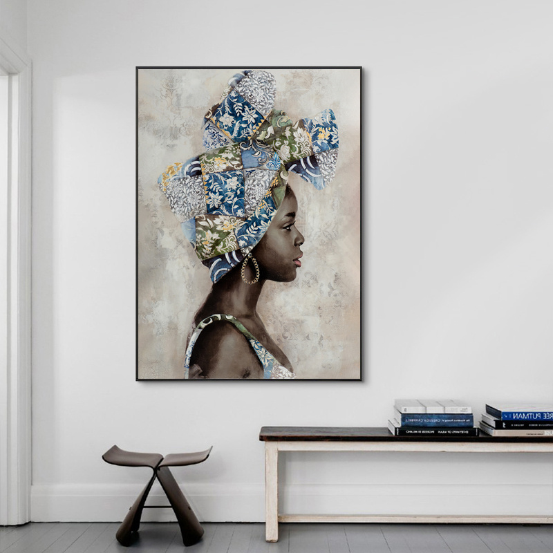 African women girl wearing flowers portrait picture print on canvas wall art painting modern home decor