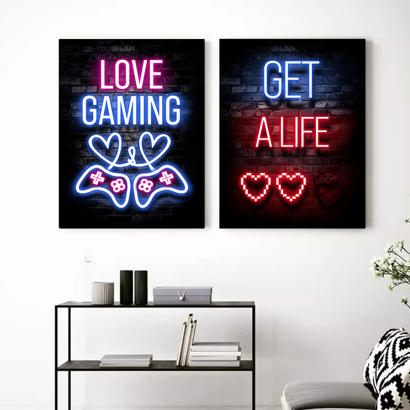 Modern Industrial Gaming Zone Neon Lights Wall Art Canvas Painting LED Wall Art  poster display Cafe Bar Room Home Decor