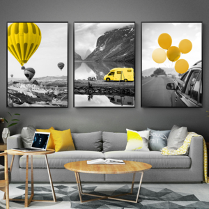 modern canvas print poster landscape travel scenery gray hot-air balloons car picture wall art home decor