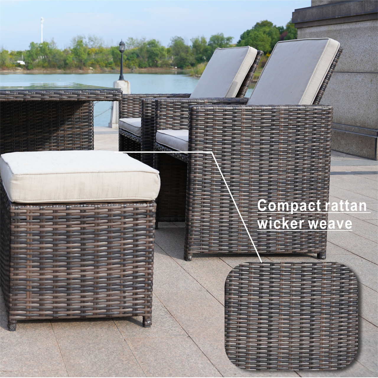 Coffee Table And Cushions Deck Backyard Porch Wicker Patio Sectional Furniture Sets Outdoor Sofa Rattan Couch