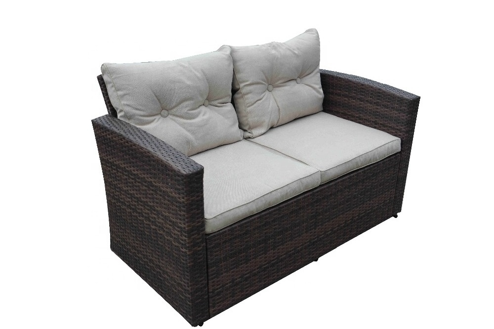 Hot Sale Top Quality Steel Rattan Sofa Set Functional Cushion Box All Weather Outdoor Garden Wicker Furniture