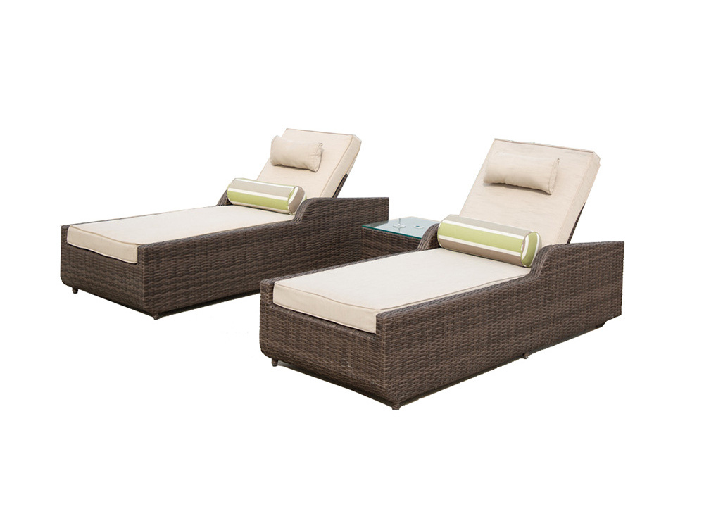 Outdoor Furniture Patio Wicker Chaise Lounge with Sand Cushions - Brown