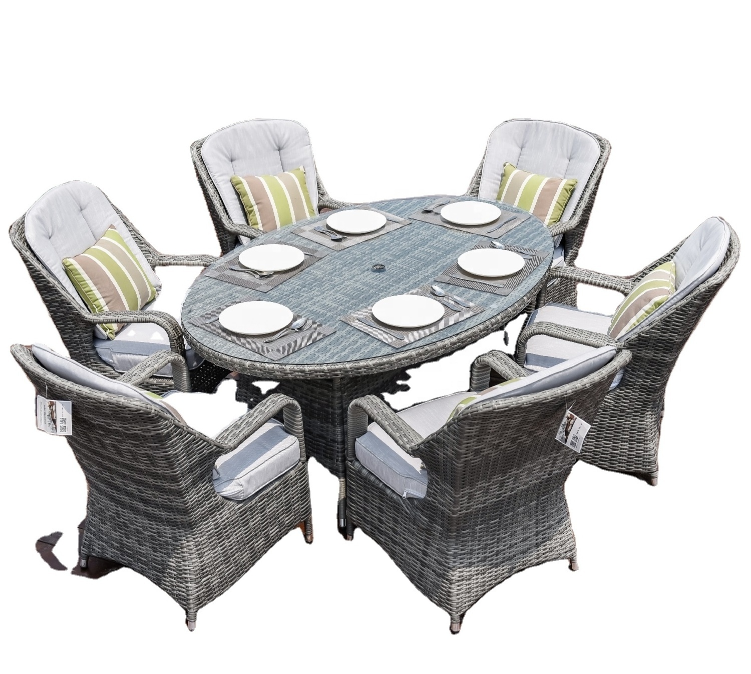 Outdoor Furniture Rattan 6 Chairs and  1 Table Outdoor Dining Set