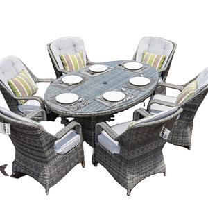 Outdoor Furniture Rattan 6 Chairs and  1 Table Outdoor Dining Set