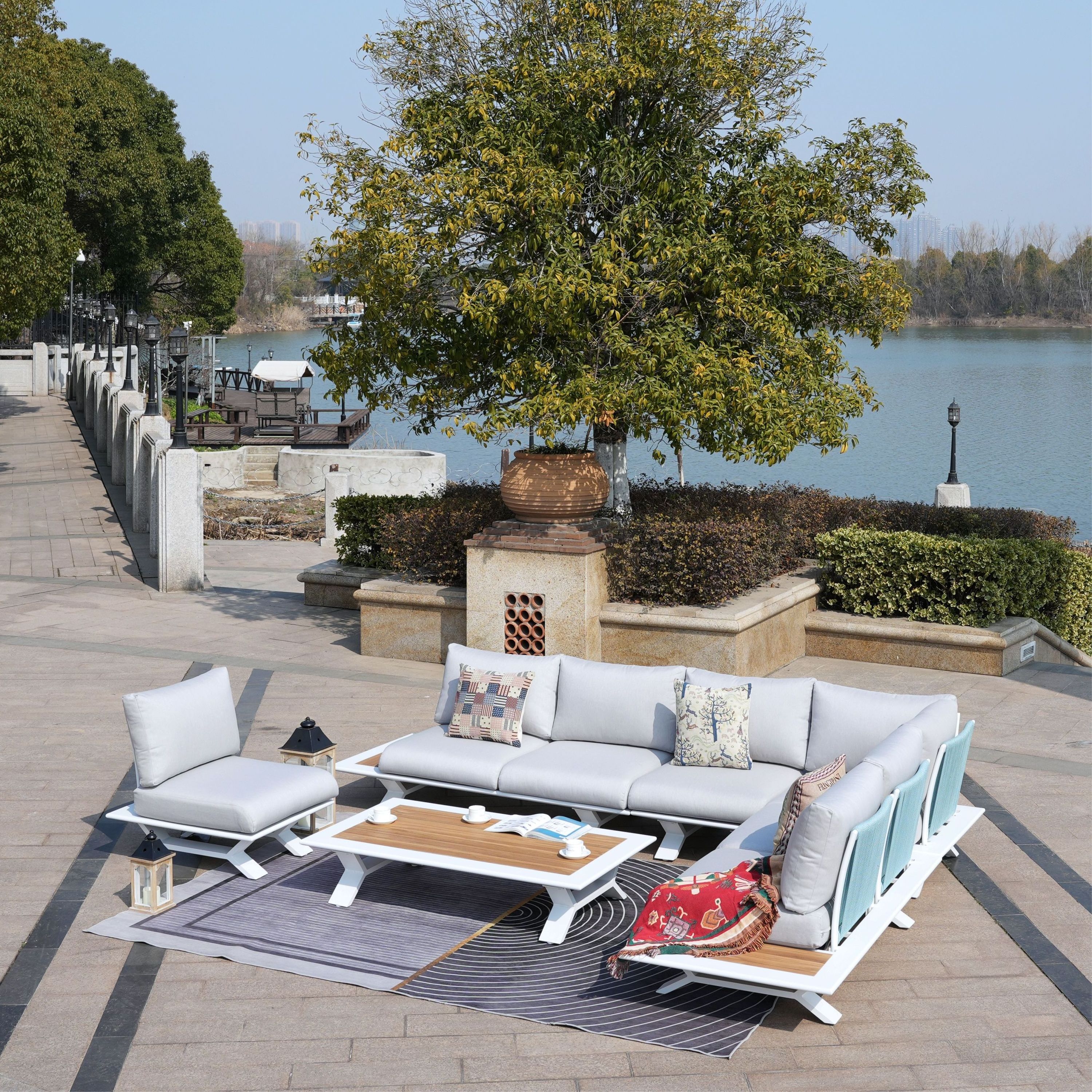 2024 Hot Sale Braided Rope Outdoor Sofa Set Patio Furniture 6-Piece Outdoor Sectional Sofa Set Outdoor Furniture