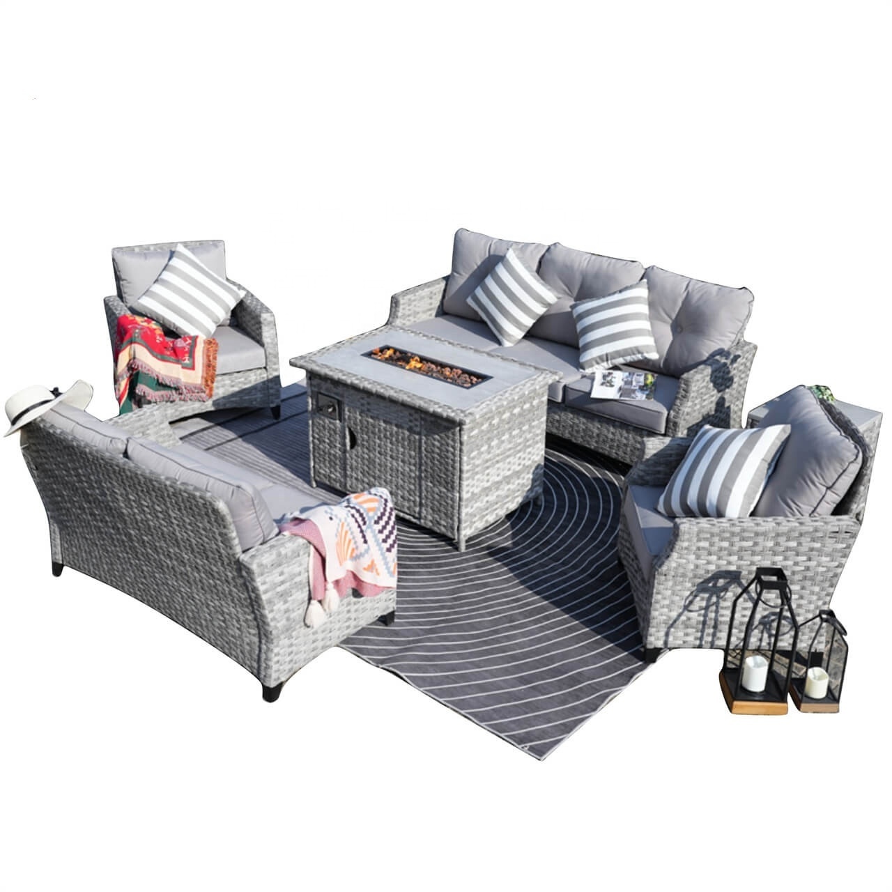 Garden Sofas Outdoor Patio Set Rattan Garden Patio Outdoor Furniture Set Waterproof Sofa Sets With Fire Pit