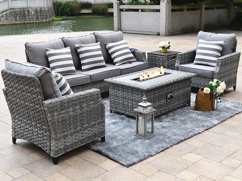 2019 Aluminum Outdoor Rattan Gas Fire Sofa Set Garden Furniture