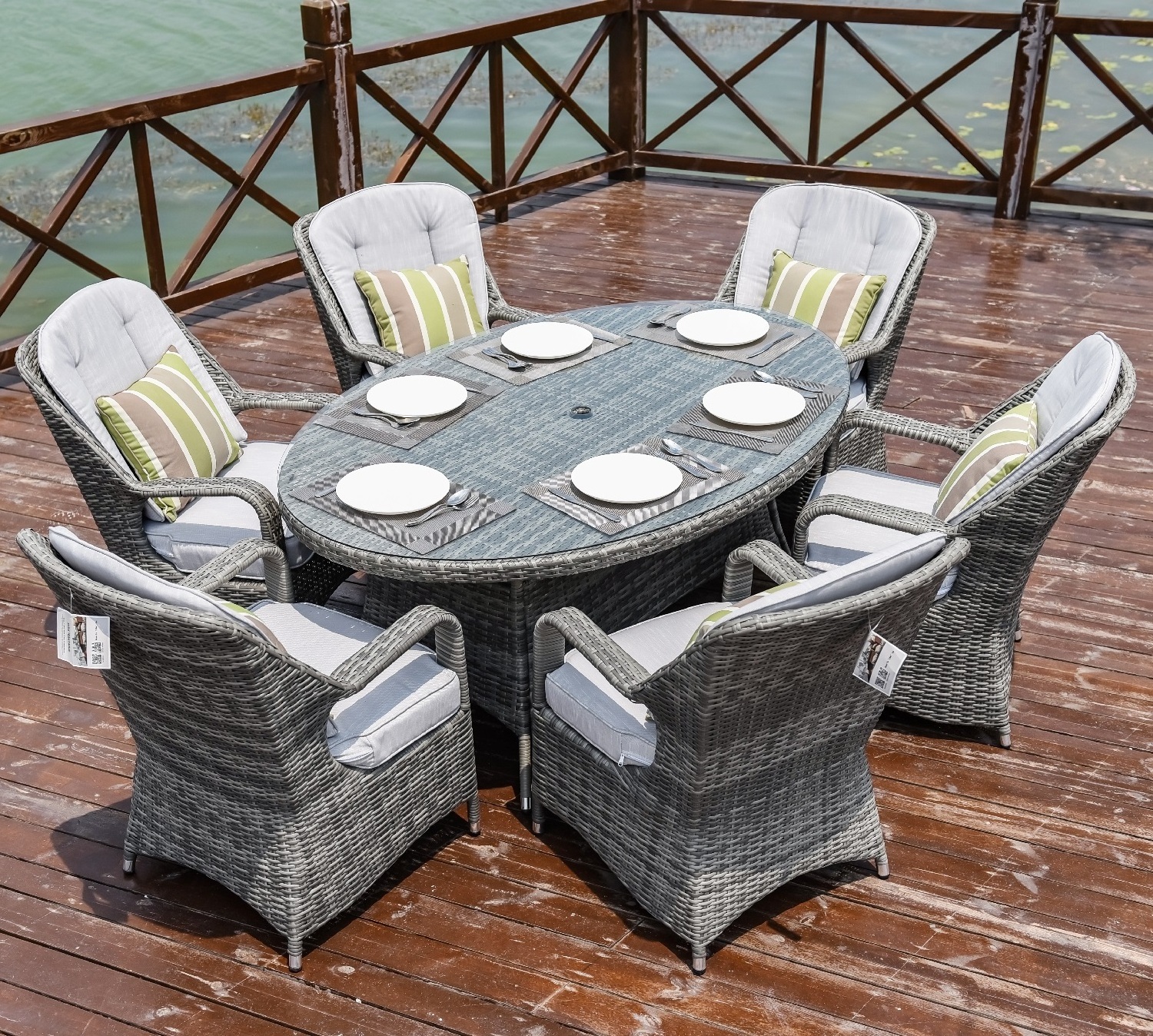 Outdoor Furniture Rattan 6 Chairs and  1 Table Outdoor Dining Set