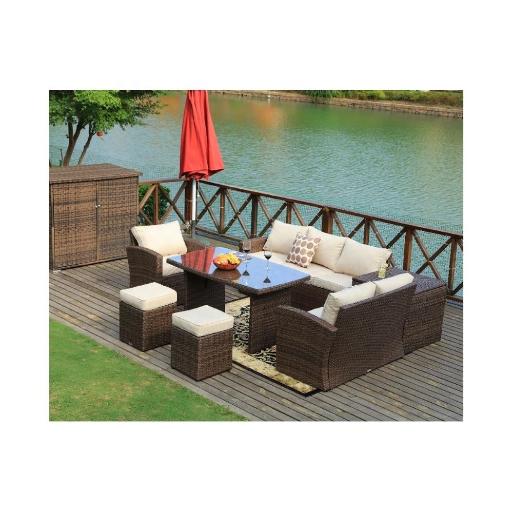 8 Seats Leisure Lifestyle Patio Wicker Furniture and Brown Rattan Garden Corner Sofa Set