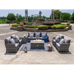 7 Seats Modern Wicker/Rattan Outdoor Furniture Garden  Patio Sofa Set with Gas Fire Pit Table