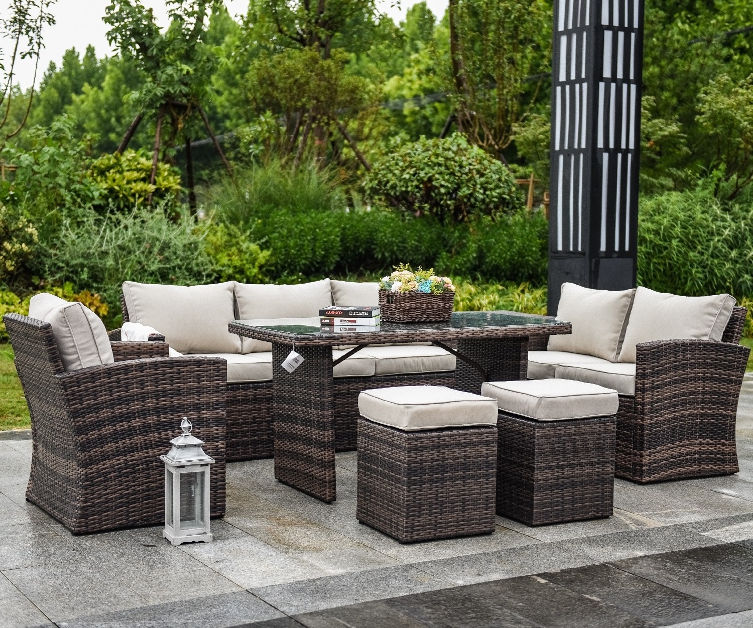 7PC Detachable Outdoor Wicker Furniture Patio Rattan and Garden Sectional Sofa Set with Ottoman